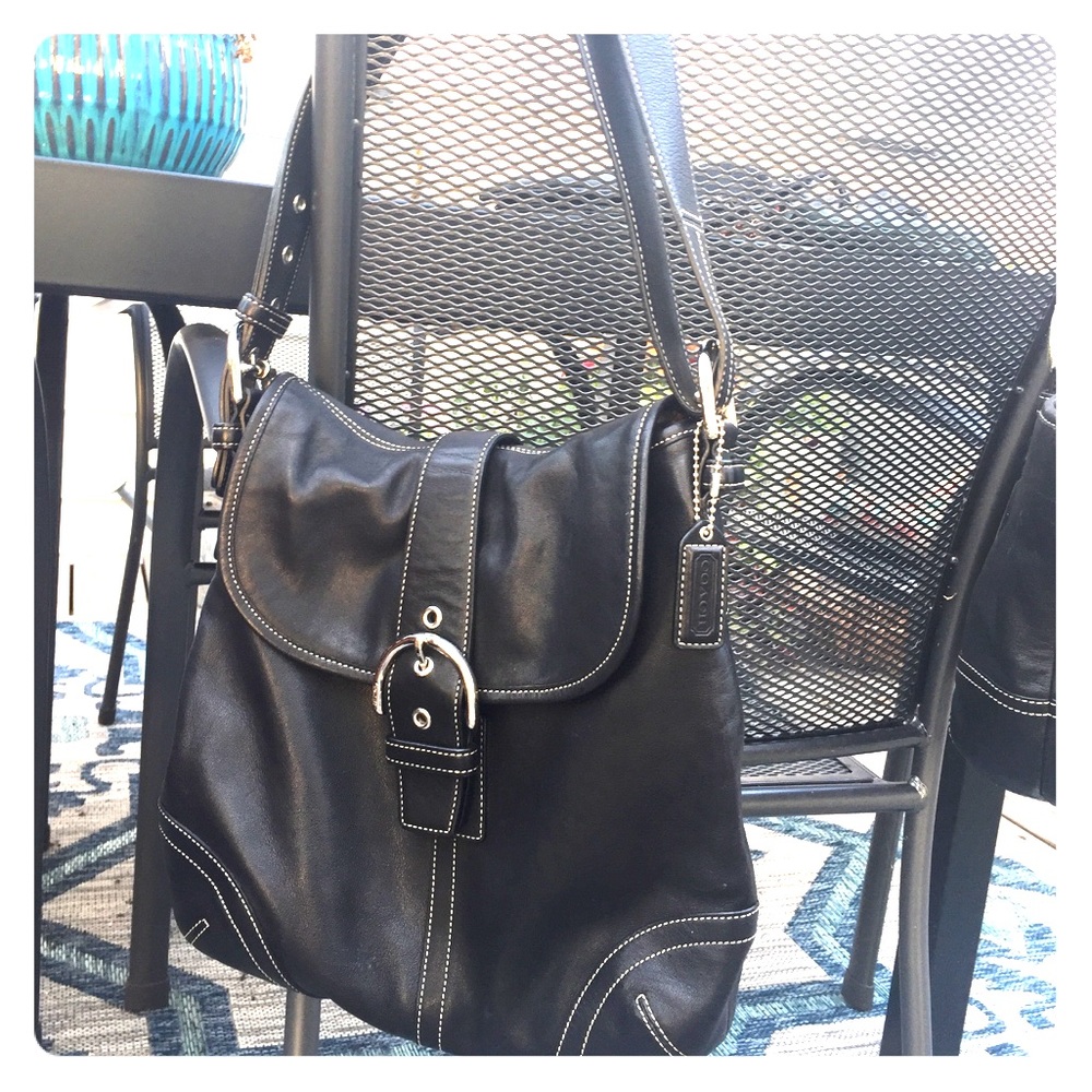 Black leather shoulder Coach handbag